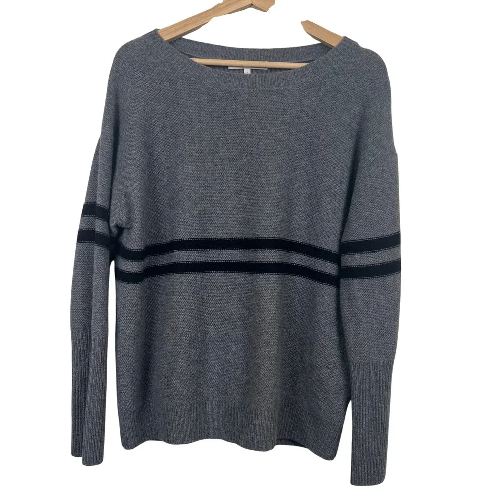 NakedCashmere Grey‎ 100% Cashmere Striped Crewneck Sweater N20171 Mens Medium